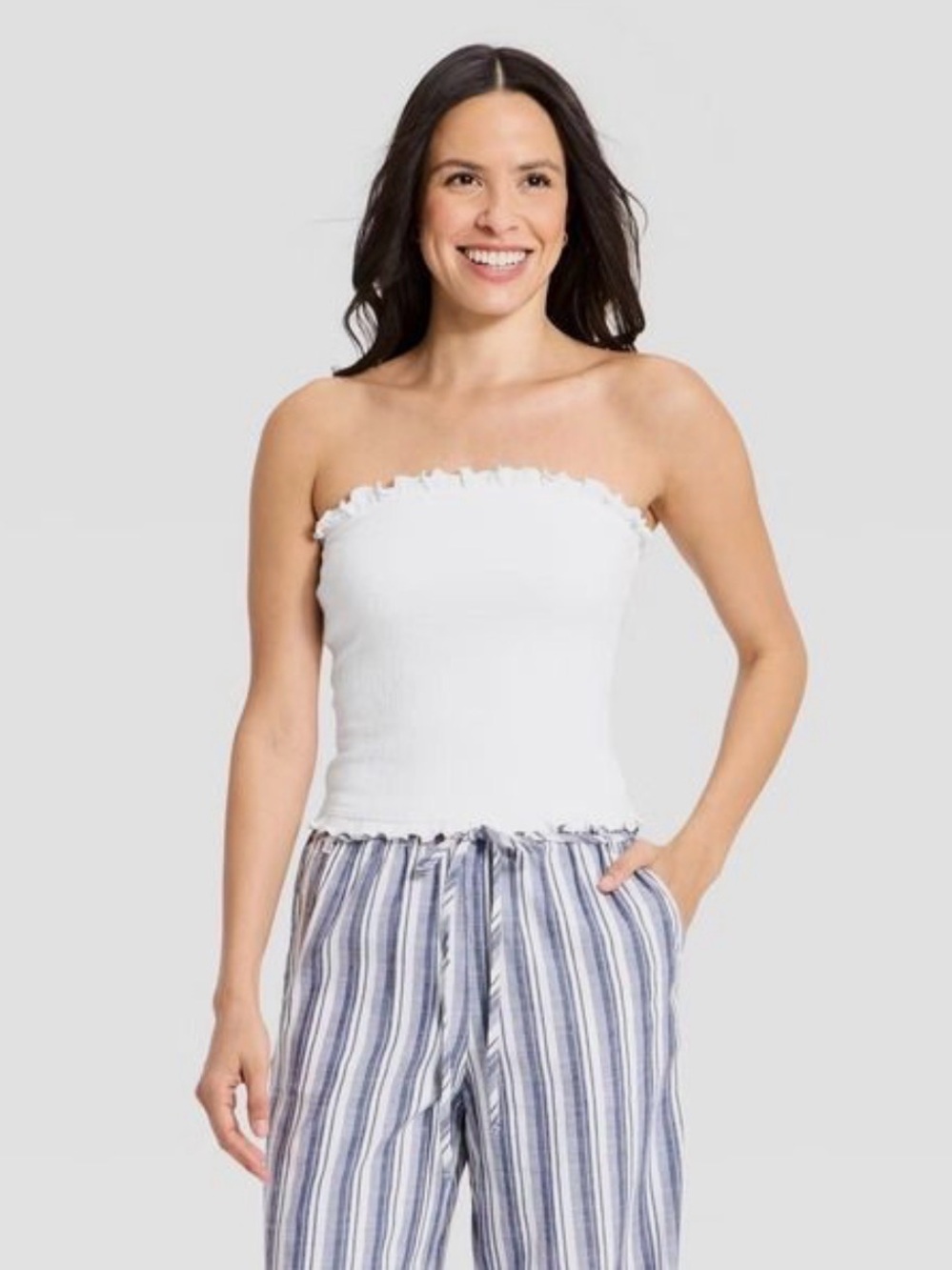 Women's Ruffle Edge Tube Top - Universal Thread White Small - Picture 3 of 7